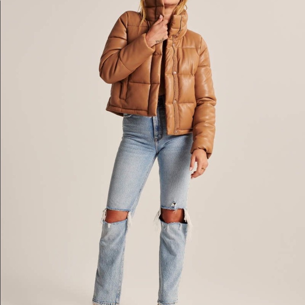 Abercrombie Vegan Leather Mini Puffer Camel Brown Sz Large SOLD OUT - Picture 13 of 13